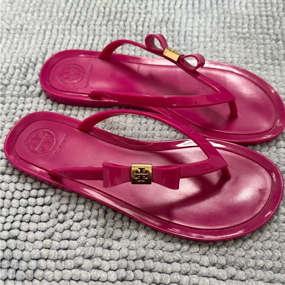 Tory Burch Bright Pink Jelly Bow Flip Sandals